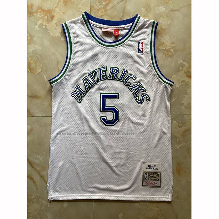 Maglia Dallas Mavericks Jason Kidd No 5 Mitchell & Ness 1994-95 Bianco